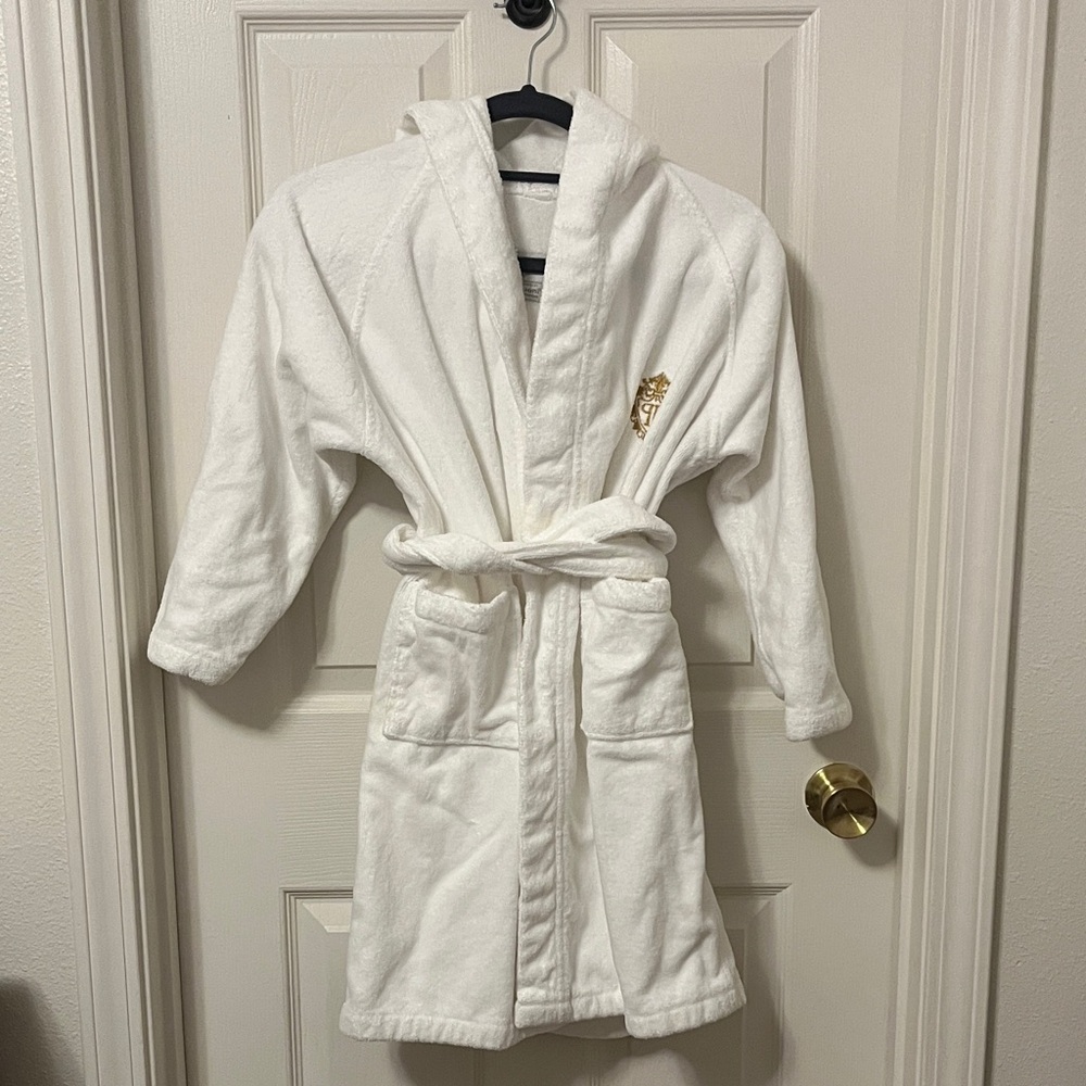The Plaza Hotel Girl’s White Plush Bathrobe with Gold Logo